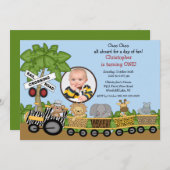 写真のサファリのジャングルの列車の誕生日の招待状 招待状 (正面/裏面)