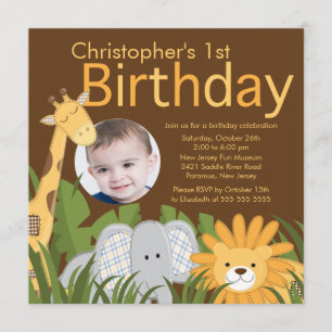 写真のサファリのジャングルの動物の子供の誕生会 招待状