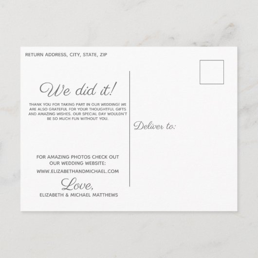 写真のスクリプカスタムトを作結婚っ感謝していた 案内ポストカード (裏面)