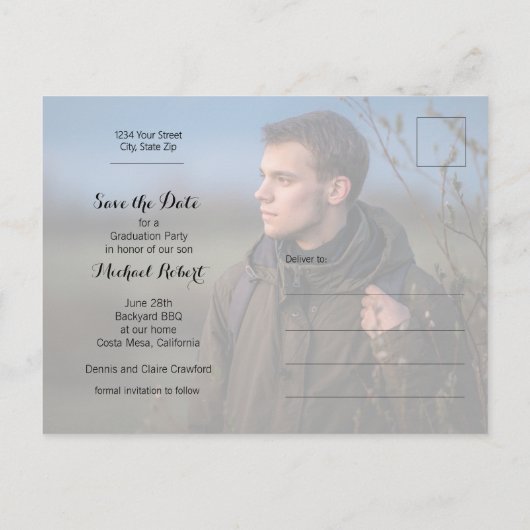 写真のスタイリッシュ卒業式のスクリプト日付の保存 ポストカード (裏面)