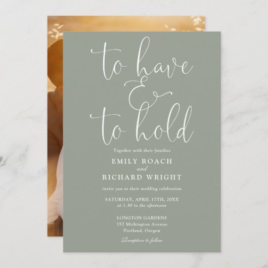 写真のセージのグリーンを持って行結婚く 招待状 (正面/裏面)