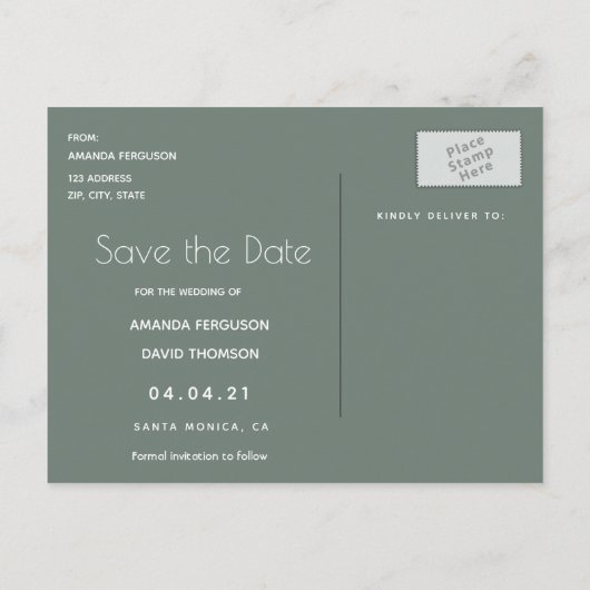 写真のセージ緑のバーガンディ結婚式の日付を保存 案内ポストカード (裏面)