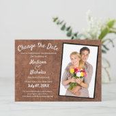 写真のダークブラウン結婚パーチメントの日付の変更 セーブザデート (スタンド正面)