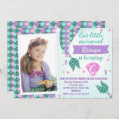 写真のティール(緑がかった色)の人魚の尾誕生日の招待 招待状 (正面/裏面)