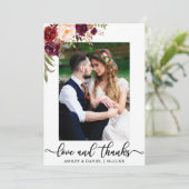 写真のバーガンディの花柄を結婚する愛および感謝 サンキューカード (スタンド正面)