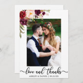 写真のバーガンディの花柄を結婚する愛および感謝 サンキューカード (正面/裏面)