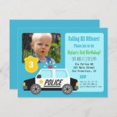 写真のパトカーの子供の誕生日のパーティの招待状 招待状 (正面/裏面)
