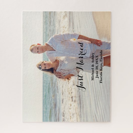 写真のパーソナライズされたたった今結婚しましたパズル ジグソーパズル (縦)