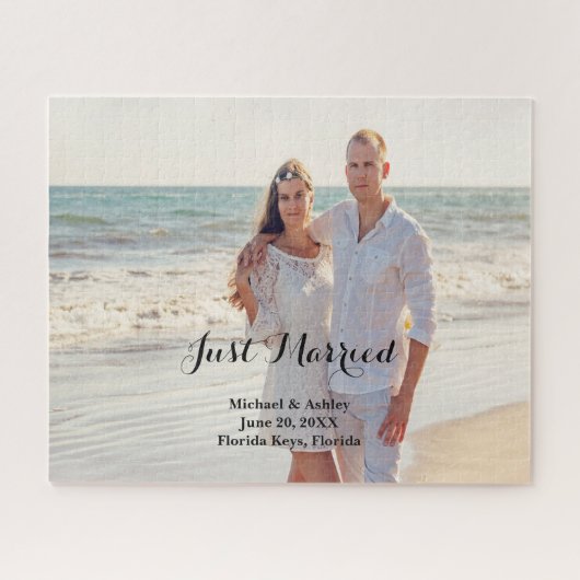 写真のパーソナライズされたたった今結婚しましたパズル ジグソーパズル (横)