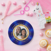 写真のパーソナライズされた紙プレート、青金ゴールド ペーパープレート (パーティー)