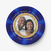写真のパーソナライズされた紙プレート、青金ゴールド ペーパープレート (正面)