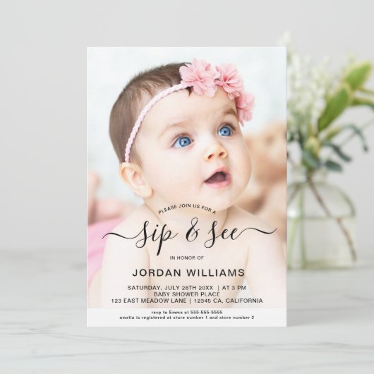 写真のパーソナライズされたSipとSee Baby Shower 招待状 (スタンド正面)