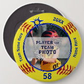 写真のパーソナライズなソフトボールピン、ソフトボールの好意 缶バッジ (正面&裏面)