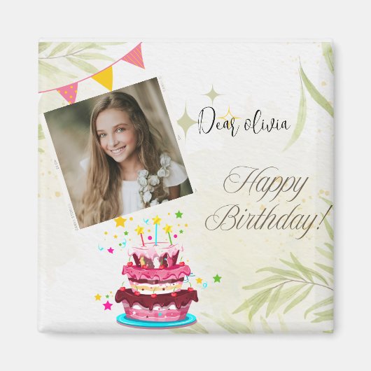 写真のパーソナライズ誕生日ウィッシュ磁石 マグネット (正面)