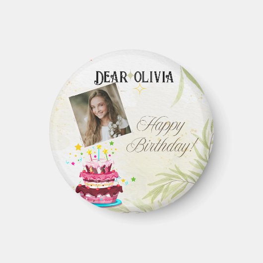 写真のパーソナライズ誕生日ウィッシュ磁石 マグネット (正面)