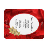 写真のパーソナライズ:赤いクリスマスの楕円フレーム マグネット (横)