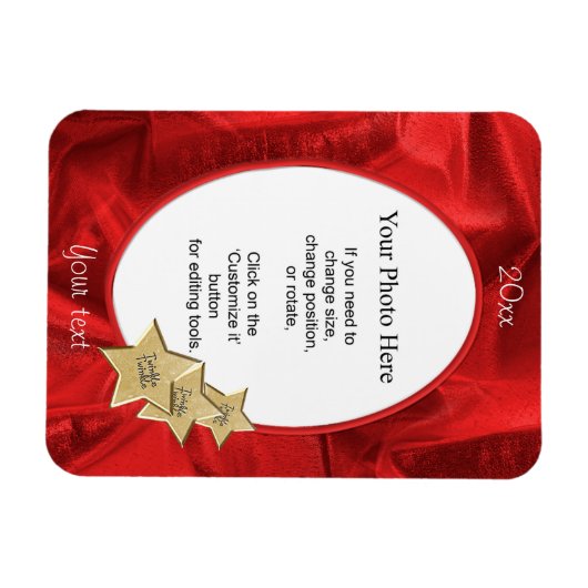 写真のパーソナライズ：赤いクリスマスの楕円フレーム マグネット (横)