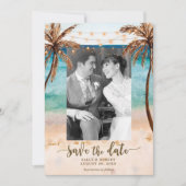 写真のビーチの熱帯結婚式の保存日付カード サンキューカード (正面)
