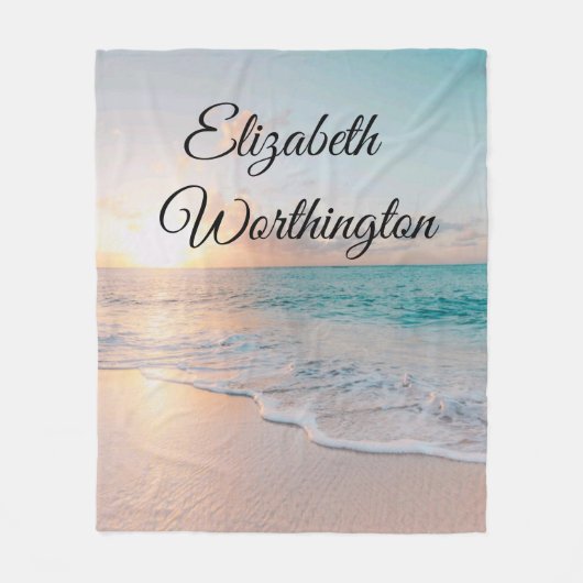 写真のビーチアットサンライズ フリースブランケット (正面)