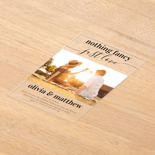 写真のファンシー結婚式を愛する者はいない アクリル招待状 (レイダウン)