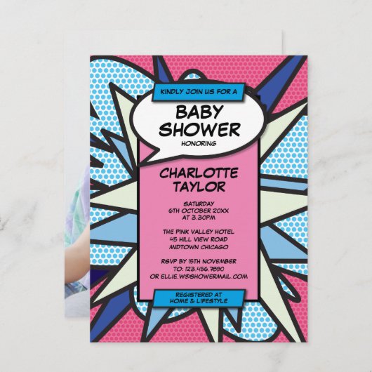 写真のベビーモダンシャワーのジェンダーリビール インビテーションポストカード (正面/裏面)