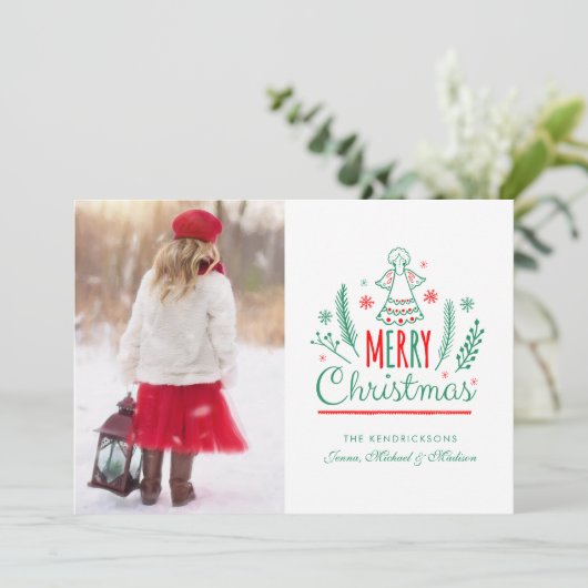 写真のホリデーカード | クリスマスの民俗芸術の天使 シーズンカード (スタンド正面)