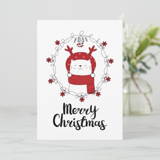 写真のホリデーカード | クリスマスプレゼントを運ぶトナカイの猫 シーズンカード (スタンド正面)