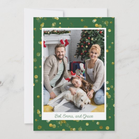 写真のポインセチアユニコーンのグリーン クリスマス カード (裏面)