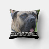 写真のマスティフ犬の引用文の家はマスティフがあるところです クッション (裏面)