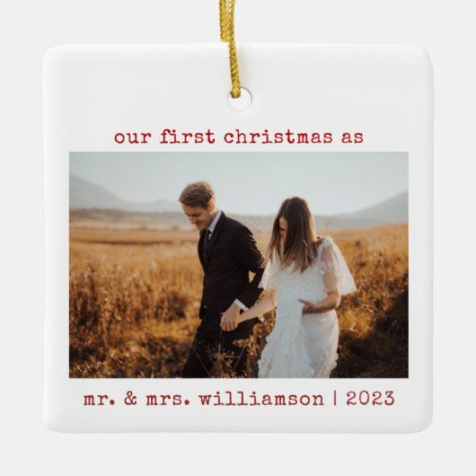 写真のミセスとミニマル初めてのクリスマス セラミックオーナメント (正面)