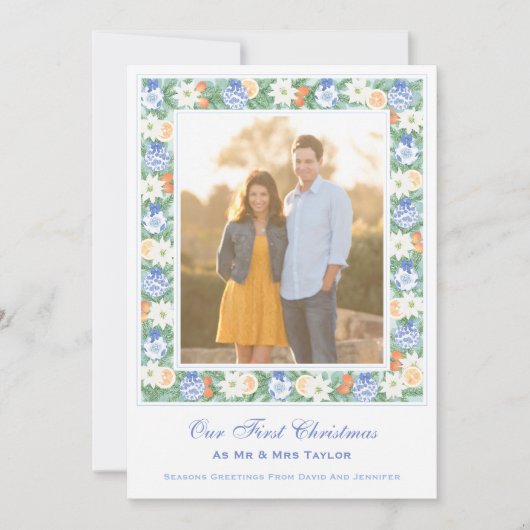 写真のミセスと初めてのクリスマスに水の色を付ける シーズンカード (正面)