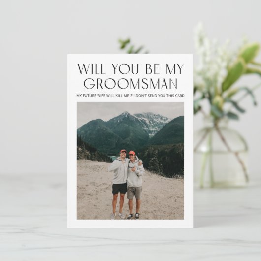 写真のミニマルプロポーションリクエストGroomsman情報カード 招待状 (スタンド正面)