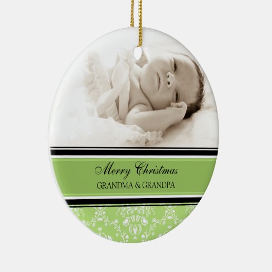 写真のメリークリスマスの祖父母のオーナメントの緑 セラミックオーナメント (右)