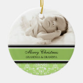 写真のメリークリスマスの祖父母のオーナメントの緑 セラミックオーナメント (正面)