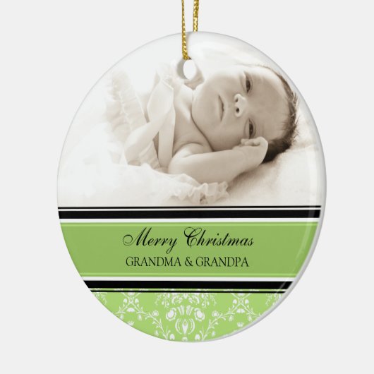 写真のメリークリスマスの祖父母のオーナメントの緑 セラミックオーナメント (左)