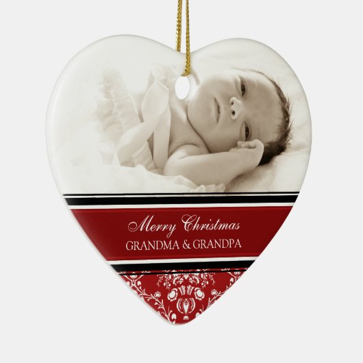 写真のメリークリスマスの祖父母のオーナメントの赤 セラミックオーナメント (右)