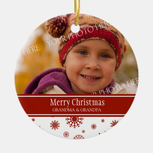 写真のメリークリスマスの祖父母のオーナメントの赤 セラミックオーナメント (正面)