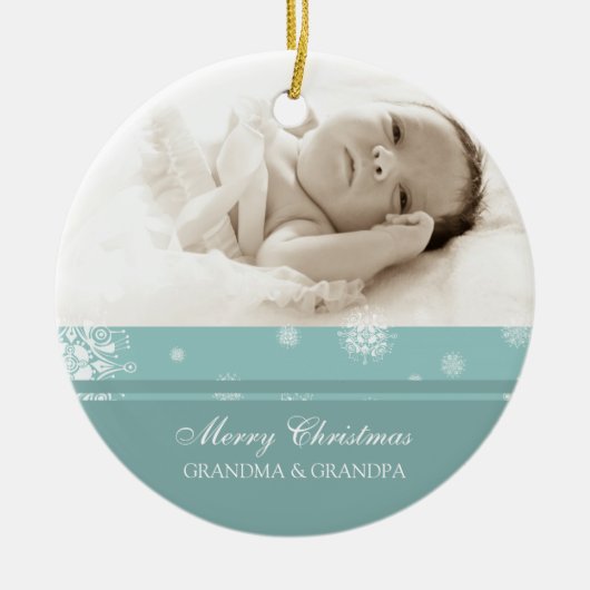 写真のメリークリスマスの祖父母のオーナメント セラミックオーナメント (正面)