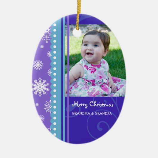 写真のメリークリスマスの祖父母のオーナメント セラミックオーナメント (正面)