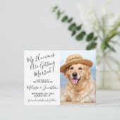 写真のモダンパーソナライズされた犬の結婚式の日付を保存 案内ポストカード (スタンド正面)