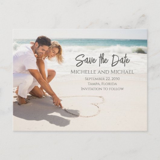 写真のモダン予算日付のQRコー結婚ドを保存 案内ポストカード (正面)