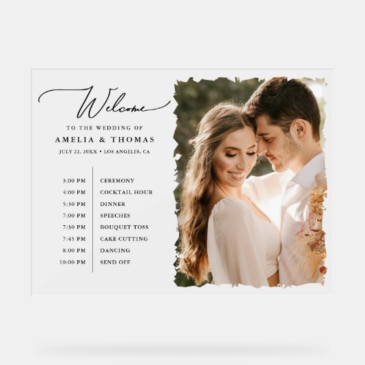 写真のモダン歓迎とタイムライン アクリルサイン (正面)