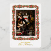 写真のモダン葉ミニマルのスクリプトのクリスマス 箔シーズンカード (正面)