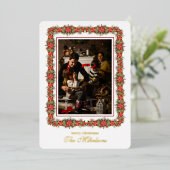 写真のモダン葉ミニマルのスクリプトのクリスマス 箔シーズンカード (立ち正面)