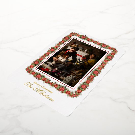 写真のモダン葉ミニマルのスクリプトのクリスマス 箔シーズンカード (回転した状態)