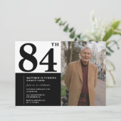 写真のモノクロ84歳の誕生日招待状 招待状 (スタンド正面)