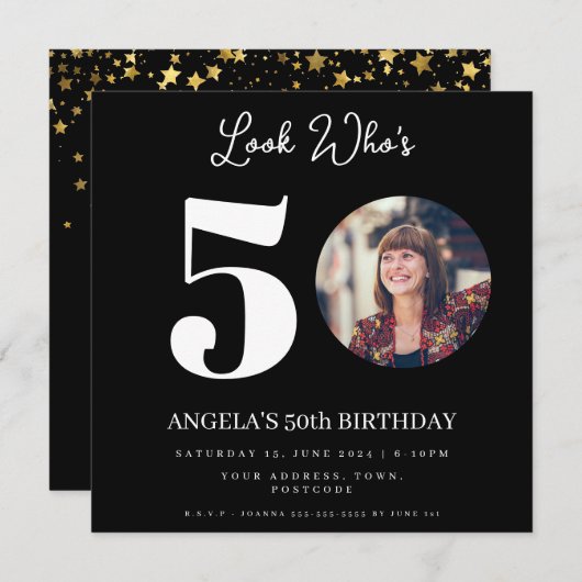 写真のモンテージ 誕生日パーティー 50歳 招待状 (正面/裏面)