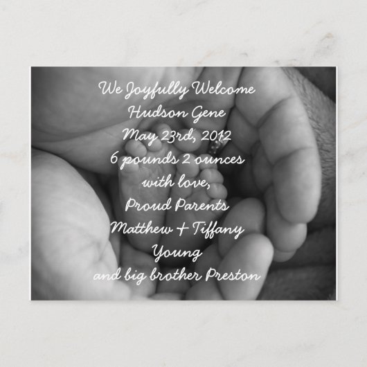 写真のユニーク封筒を使用したベビー告知 案内ポストカード (裏面)