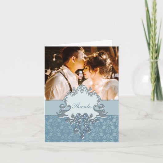 写真のラッキー結婚エレファントの銀の「感謝してい」カード サンキューカード (正面)