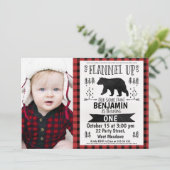 写真のログジャケット 1歳の誕生日招待状 招待状 (スタンド正面)